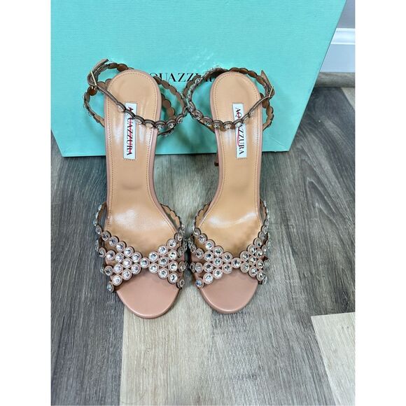 Aquazzura Tequila Crystal-Embellished Leather Sandals in Powder Pink EU40 $1525 - Picture 7 of 15